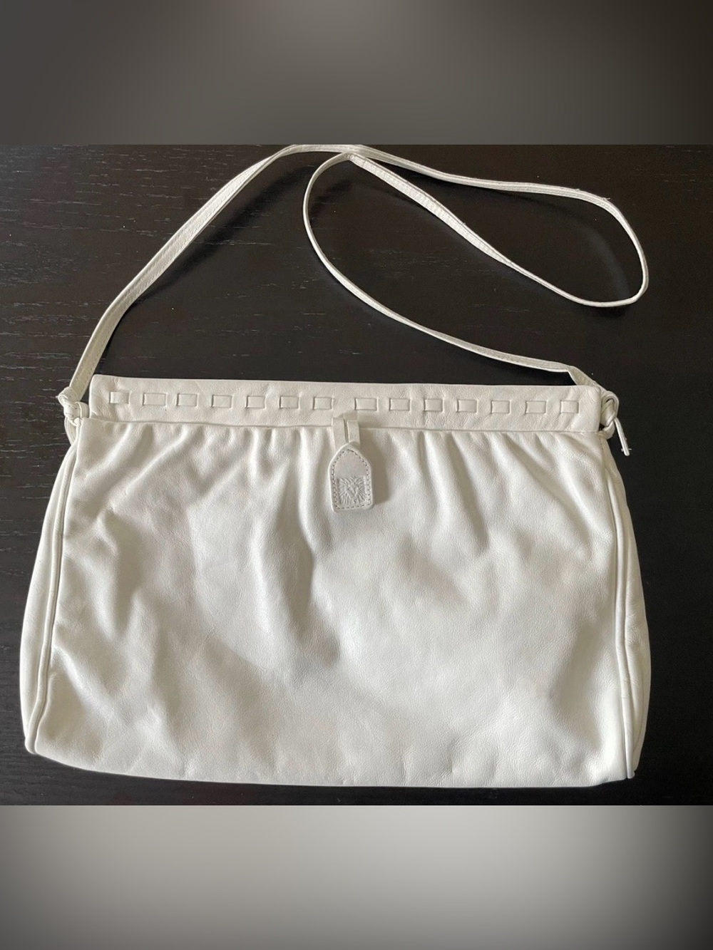 Vtg Anne Klein for Calderon white Leather Shoulder Bag convertible clutch pouch